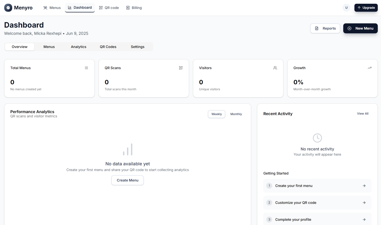 Menyro Dashboard Preview