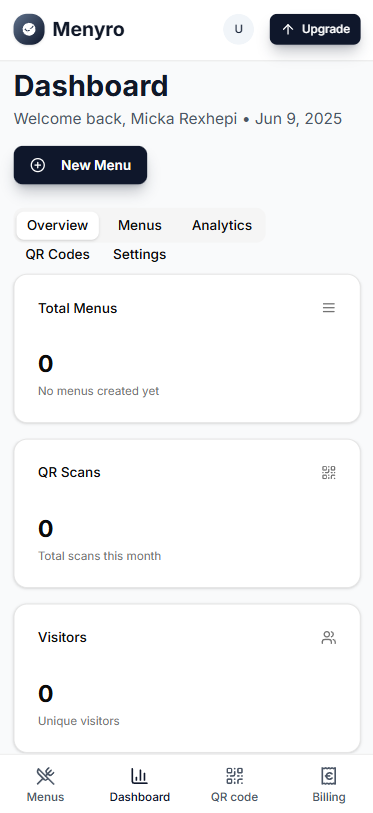 Menyro Dashboard Preview